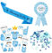 Baby Shower Deko Junge - 28 Stück Babyparty deko Blau mit Baby Boy Foto Requisiten, Its A Boy Konfetti, Mommy to be Schärpe und Abzeichen, Neugeborene Foto Stützen Photo Booth Props