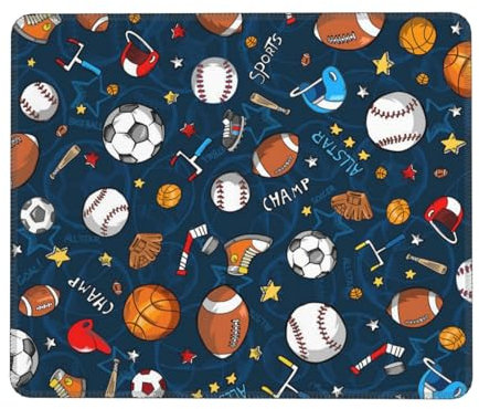 JCAKES Computer-Mauspad, niedlich, Baseball, Basketball, Fußball, Hockey, Mauspad, rechteckig, rutschfeste Gummiunterseite, Mauspad, Muster, Mauspad, für Büro- und Heimspiele