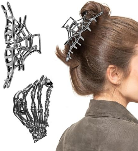 FAINCA 2 Stück Mode Metall Haarklammer, Spinnennetz Haarklammern, Schädelklaue Haarspange, Rutschfeste Claw Clip, Gothic-Haarspangen, für Frauen Mädchen Haarstyling Zubehör