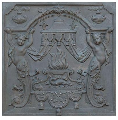 Lastra in ghisa per camino decoro PUTTI CM. 80 × 80 H SP. 2 cm DS