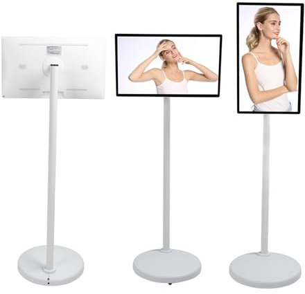 Garsent Tragbarer 24-Zoll-Monitor, 64G-Speicher-Smart-Screen, Drehbares Display mit Mobiler Basis, Eingebauter Akku, 4G Plus Hochauflösender Touchscreen-Fernseher mit Kamera (EU-Stecker