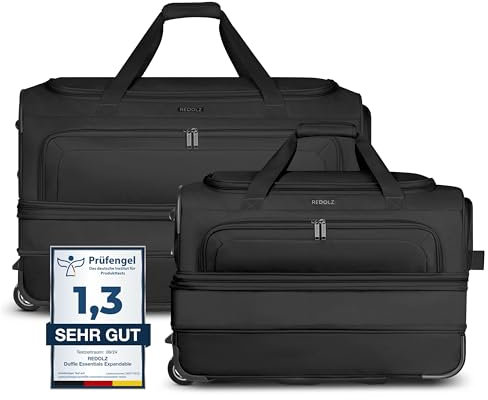 REDOLZ Zwei Trolley-Reisetaschen M (55 cm) und L (70 cm) mit Rollen | Volumen mit Dehnfalte erweiterbar | 2-teiliges Set (M+L) für Männer & Frauen mit extra Bodenfach (Duffle Essentials)