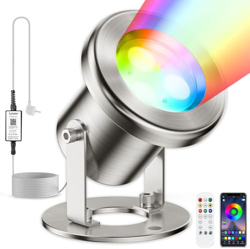 LyLmLe Luces LED para Estanque con Control APP, 6W RGB Foco LED Sumergible Iluminación Inoxidable con Transformador 12V, Lámpara para Estanque Impermeables IP68 para Fuente Piscina Jardine