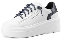QUEEN HELENA X31-13 - Tenis deportivos para mujer con plataforma y cordones brillantes, blanco/azul, 38 EU
