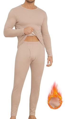 KUYIGO Biancheria intima termica da uomo a maniche lunghe top a maniche lunghe da uomo foderato in pile termico top e pantaloni set ad asciugatura rapida