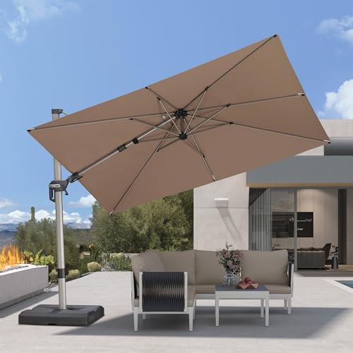 PURPLE LEAF Sonnenschirm Twist 300 x 200 cm Pendelschirm Ampelschirm mit Kurbel Kippbar 360° Drehbar Gartenschirm Rechteckig UV 50+ Wasserabweisend Aluminium Kurbelschirm für Garten Terrasse, Taupe