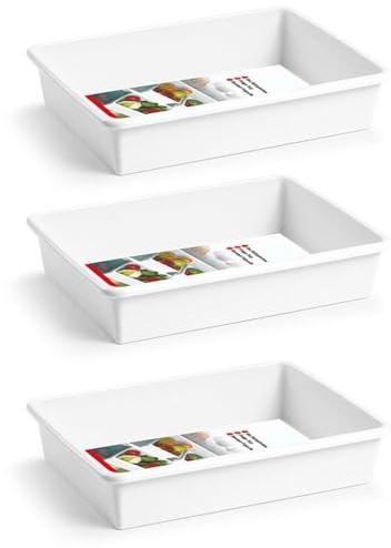 Tradineur - Pack de 3 Bandejas Rectangular de hostelería - Fabricado en Polipropileno - Apta para microondas y lavavajillas - Capacidad de 3 litros - 6 x 30 x 23 cm - Color Blanco