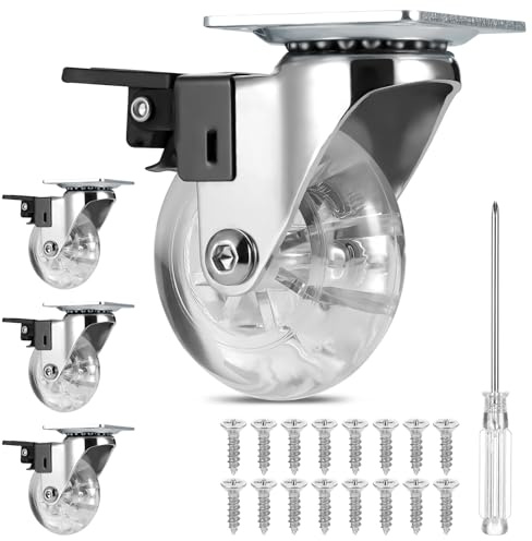 JIZZU 4 Stücke Möbelrollen mit Dicker 50mm Möbelrollen mit Bremse Rollen, Montageplatte Schwerlastrollen Können 160 KG für Blumenständer, Babybay, Couchtisch