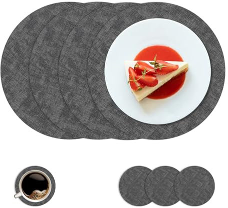 Syrads Sets de Table et sous-Verres Ensemble de 4, Tapis de Table Ronds imperméables de Cuisine Sets de Table Tapis de café pour Cuisine,Gris foncé