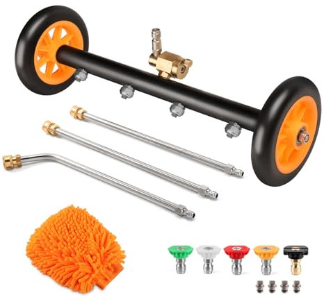 Undercarriage Pressure Washer Cleaner, 16 Inch Water Broom for Power Washer Undercarriage Attachment with Extension Wands, Wash Mitt, 5 Nozzle Tips, 4000 PSI