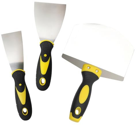 Spachtel Set, 3 Stück Edelstahl Malerspachtel Set, Putty Messer Spachtel Set, Edelstahl Flächenspachtel mit Kunststoffgriff, Gipser Spachtel für Tapeten, Trockenbau und Gips Schaben