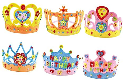 ibasenice Hay Birthday Cake Toer Glitzer Prinzessinnen-kronen-set 6er-set Geburtstagsparty-hut für Jungen und Mädchen Erwachsener Hut Kronenhut Bastelset