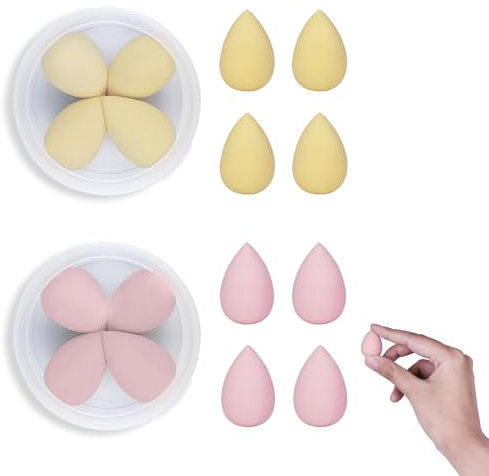 LuckyOpt 8PCS Mini Beauty Blender, Latex Free Soft Bounce Dual Purpose Small Makeup Sponges with Travel Boxes, No Irritating Makeup Egg for Concealer, Blusher, Foundation, Shadow (Pink+Nude)