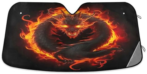 Parasol para parabrisas de coche, dragón de fuego con llamas, parasol plegable para parabrisas de automóvil, parasol de ventana delantera de coche, cubierta aislante para parabrisas de automóvil (L)