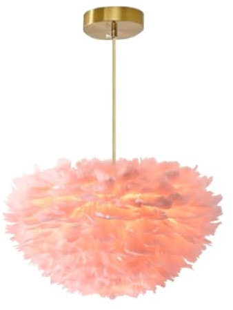 Lampadario a Sospensione con Piume Rosa Chiaro, soffitto in Piuma D'Oca Naturale Intrecciata a Mano, Bar, Sala da Pranzo, Studio, Soggiorno, 30 cm