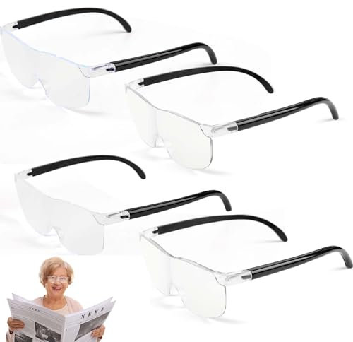 4 Stück Lupenbrille,Vergrößerungsbrille 150%,200%, 250%,300%,lupenbrille für brillenträger, Tragbare Lese Lupenbrille, Anti-Blaulicht Magnifying Glass,Lupenbrille für Naharbeit, Lesen, Nähen