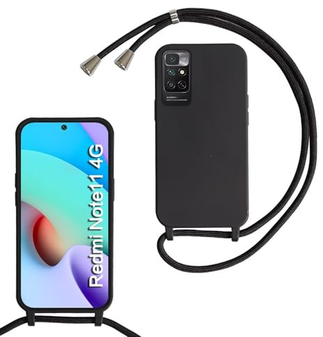 TQmchun Coque Compatible avec Redmi Note 11 4G/Note 11s, Réglable Lanyard Case TPU Anti-Choc Silicone Liquide Souple Étui avec Cordon Doux Portable Protection Cover,Noir