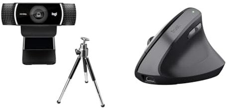 Logitech C922 PRO Webcam & Trust Yuno Wiederaufladbare Vertikale Maus, Kabellose