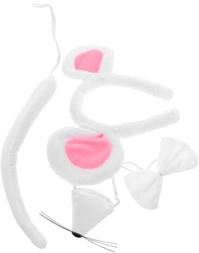 TOPPERFUN Adult Mouse Costume Set Rat Ears Headband, Tail and Bow Tie, White Faux Fur Material, Four-piece Halloween and Cosplay Party Accessory Kit for Women