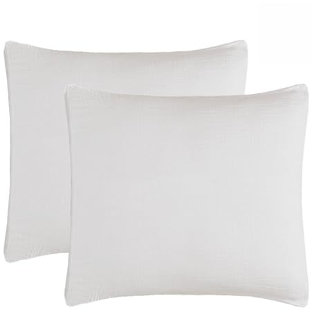 EMME Musselin 2 Kissenbezug 100% Baumwolle, 80x80 cm, Oeko-TEX Zertifiziert | Muslin Kissenbezüge 2 Teilig , Atmungsaktiver ultraweich & sicher ohne Reißverschluss 4-Jahreszeiten Kopfkissenbezüge Weiß