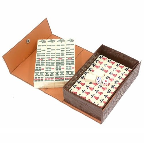 Majongsteine Spiel, Mini Mahjong Set, Mini Mahjong Spiel, Traditionelles Chinesisches Mah Jong für Reise, 144 Majong Spielsteine mit edler Holzschatulle, Tragbarer Tabletop Spielset für Familie Reise