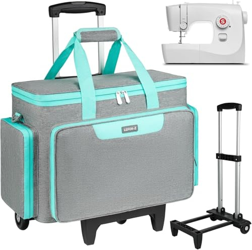 LEFOR·Z Nähmaschinentasche, Nähmaschinen-Tragetasche mit Taschen für Nähmaschinen und Nähzubehör, große Passform für die meisten Standardgrößen, Singer, Brother, Janome, Grau-Grün mit Trolley, Case