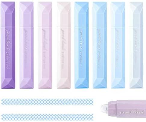 8 PCS Double Sided Tape Pens for Crafting, Double Sided Tape Roller, Glue Roller for Scrapbooking Gift Wrapping Photo Mounting Journaling Supplies School Office & Crafts (Purple, Blue)