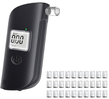 JICICUXI Alkoholtester Polizeigenau, Tragbarer Promillemessgerät, Professioneller Alkoholmessgerät mit 30 Mundstücken, Alkohol Tester mit Digitaler LCD-Anzeige für Familienfeier
