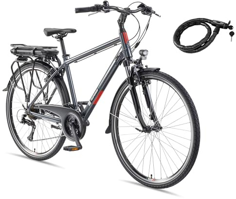 TELEFUNKEN E-Bike Herren 28 Zoll Trekking-Fahrrad | 21-Gang Kettenschaltung | Elektrofahrrad mit 250W Hinterradmotor und 536,5 Wh Li-Ion Akku | Pedelec mit V-Bremsen | inkl. Panzerkabelschloss | XT485