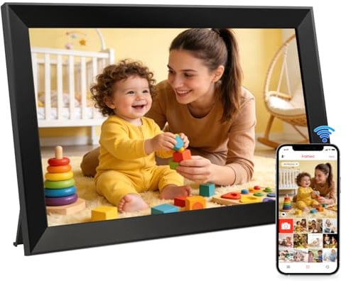 Frameo Digitaler Bilderrahmen WLAN 10,1 Zoll, 1280x800 HD IPS Touchscreen, 32GB Foto Rahmen, Automatische Drehung, Wandmontage Möglich, Fotos Teilen über Frameo APP, Geschenk für Eltern/Freunde