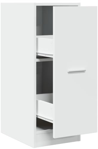 Fisinber Weißer Apothekerschrank 30x41x77,5 cm aus Holzwerkstoff mit 2 Schubladen, hohe Tragkraft 65 kg, platzsparender Lagerschrank für Büro, Küche, Wohnzimmer und Flur