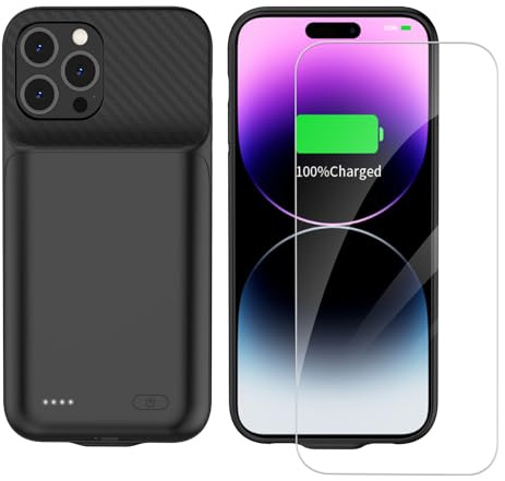 YISHDA Battery Case for iPhone 14 Pro Max/14 Plus/13 Pro Max/12 Pro Max, 10000mAh Ultra-Slim Portable Charging Case, 6.7 Inch Extended Charger Case Cover - Black