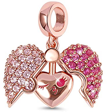 GNOCE 18K Rose Vergoldung Offenes Herz baumeln Charm Anhänger 925 Sterling Silber Bead Charms mit Zirkonia Charm Schmuck für alle Armbänder Halsketten Geschenke Bijouterie für Damen (Style-2)