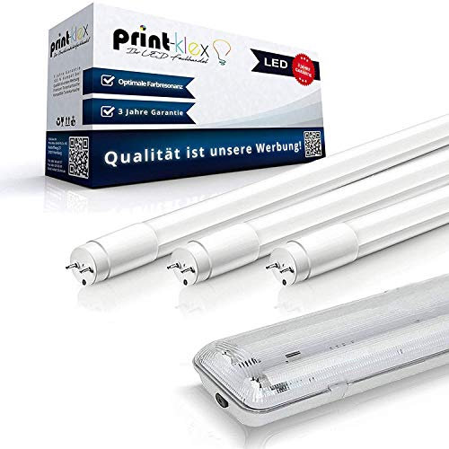 Print-Klex GmbH & Co.KG Doppelhalter-120cm + LED Leuchtstoffröhre T8 G13 18W 3000K - Warmweiß Feuchtraumleuchte Arbeitsbeleuchtung Lichtleiste Röhrenlampe Deckenleuchte mit Schutzabdeckung
