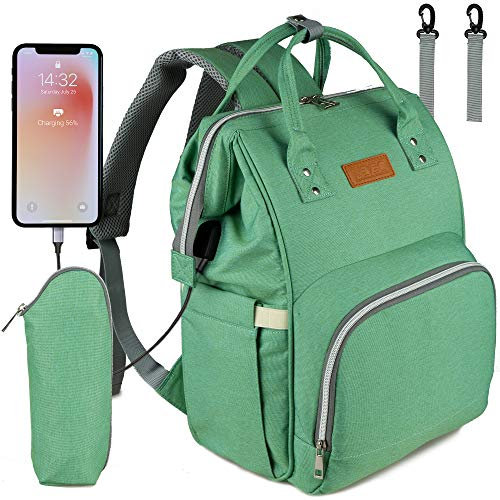 NEVEQ Baby Wickelrucksack, Babytasche für Reise, Wickeltasche Große Kapazität, Multifach Reise Rucksack Wasserdicht Fächer Babyflaschehälter (Hellgrün)