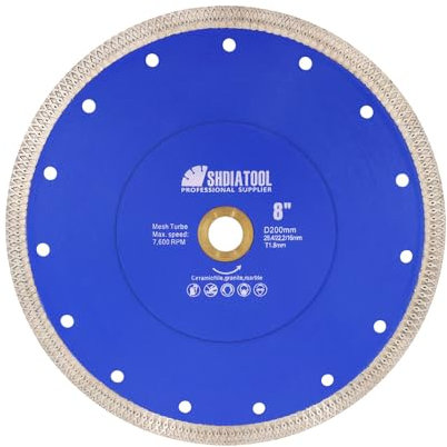 SHDIATOOL Disque à Tronçonner Diamant 200mm avec X Maille Turbo Lame pour Tuile Marbre Granit Céramique (8 Pouces)