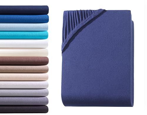 Exclusive Topper-Spannbettlaken | Bettlaken mit extra starkem Stoff 160 g/m² | Ideal für Boxspringbetten und Topper | OEKO-TEX® MADE IN GREEN | Split-Topper 10cm Steghöhe | 180/200x200 cm Navy