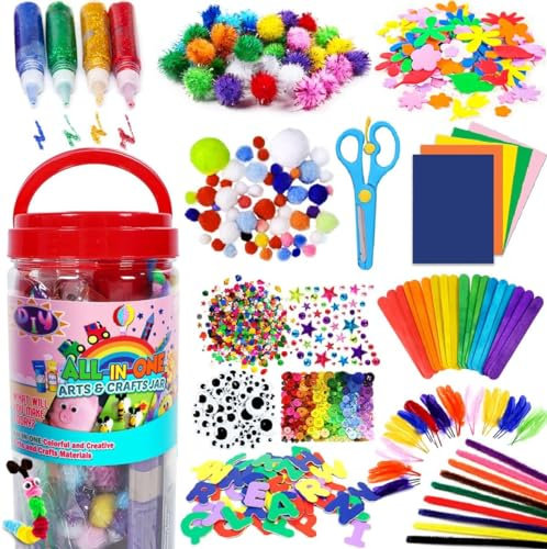 FunzBo Arts and Crafts Supplies Kit for Kids Toddlers Age 4 5 6 7 8 9 - All in One D.I.Y. Crafting Kindergarten Homeschool Supply Set Kids Toys Brithdays Easter Gifts