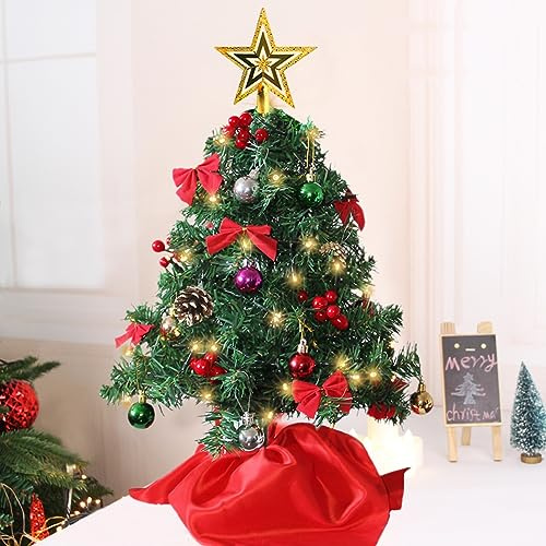 Juegoal Set di mini alberi di Natale artificiali da 61 cm, con 50 luci LED, ornamenti e bacche rosse, migliori decorazioni natalizie fai da te