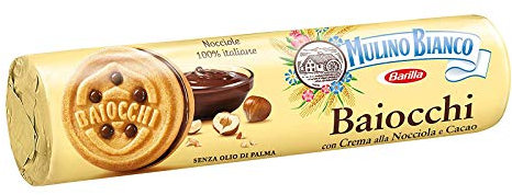12 x BAIOCCHI MULINO BIANCO BISCOTTI CREMA NOCCIOLE CACAO TUBO DA 168 GR DOPPIO