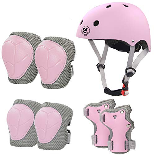 LANOVAGEAR Kinderhelm Schonerset 2-8 Jahre, Skatehelm Protektoren Kinder Knieschoner inliner Schutzausrüstung Set Für Skateboard Roller Fahren Scooter (Rosa, S)