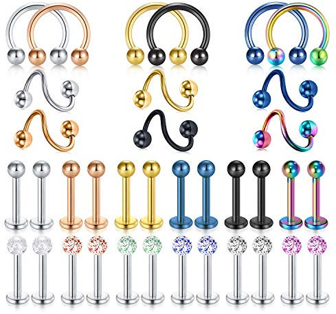 incaton 16G Tragus Cartilago Helix Stud Pendientes S Twist Espiral con Bola Flecha Herradura Circular Barbell Labio Labret Piercing Joyas