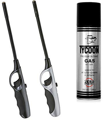 Cilio Stabfeuerzeug Flexi Turbo 2er Set 295597 mit Butangas 295542 (Schwarz + Silber)