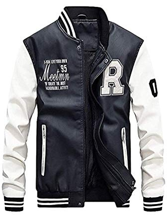 Minetom Hommes Vest Casuel Cuir PU Teddy Baseball Blouson avec Doublure Jackets A Blanc XL