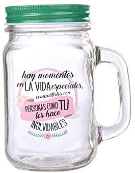 DISOK - Jarra Cristal con Caña Frases MOMENTOS ESPECIALES VERDE. Jarras, Tazas para Detalles, regalos y recuerdos de Bodas, Bautizos, Comuniones y Cumpleaños (1)