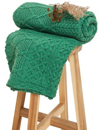 Carraig Donn Irische Decke aus 100% Merinowolle, Überwurf, hergestellt in Irland, Patchwork-Design - -