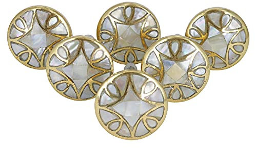G Decor Mother of Pearl Gold Brass Diamond Designs Ceramic Door Knobs, Vintage, Shabby Chic, Interior Furniture, Cabinet Cupboard Drawers Pulls Handles (6-Pack)