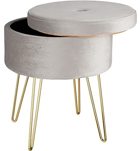 TecTake® Tabouret Repose Pied Pouf avec Rangement Pouf Salon Aspect Velours jusqu'à 300 kg Pieds en Acier Dorés Couvercle Amovible Design Moderne Cosy pour Coiffeuse, Salon, Chambre, Bureau, entrée