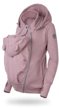 fun2bemum Baby Tragejacke für Mama Känguru Kapuze Pola Dust Pink VORNE/HINTEN (XL)