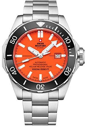Swiss Military by Chrono Herren Uhr Armbanduhr Automatik Uhrwerk mit Edelstahl Metallarmband Analoge Herrenuhr Silber Schwarz SMA34092.03
